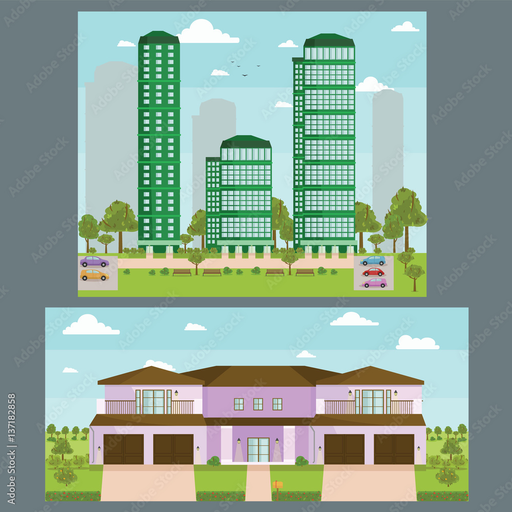 Buildings image design set illustration 
