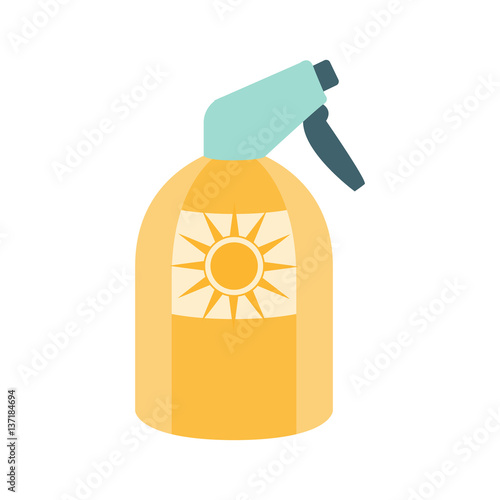 Sunscreen Spray Cosmetic Product In Yellow Bottle, Part Of Summer Beach Vacation Series Of Illustrations