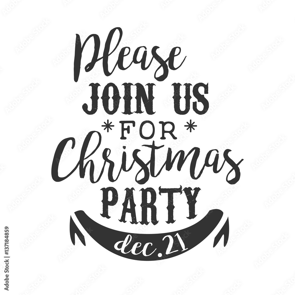 Christmas Party Black And White Invitation Card Design Template With Calligraphic Text