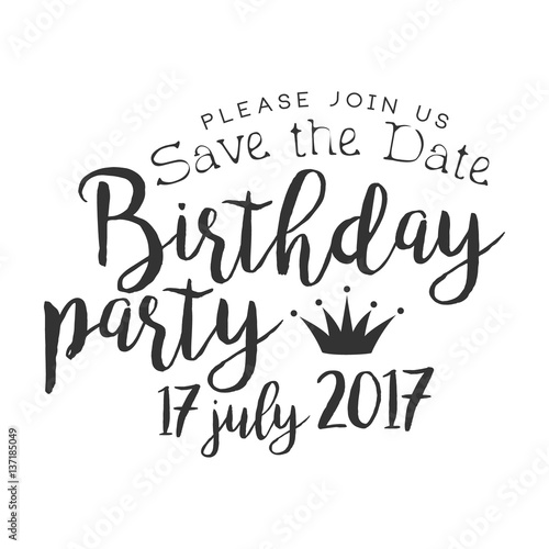 Birthday Party Black And White Invitation Card Design Template With Calligraphic Text