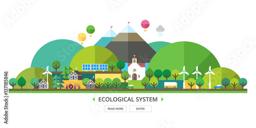 Mountain landscape. Ecological holidays. The development of agriculture.