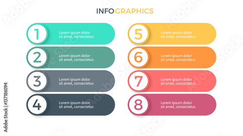 Business infographics. Presentation with 8 steps, options. Vector elements.