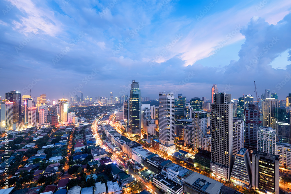 Makati City Skyline at night. Manila, Philippines.