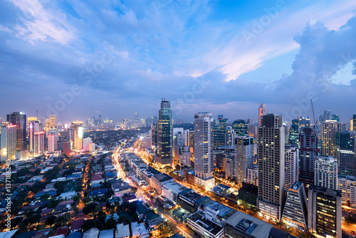 Makati City Skyline at night. Manila  Philippines.