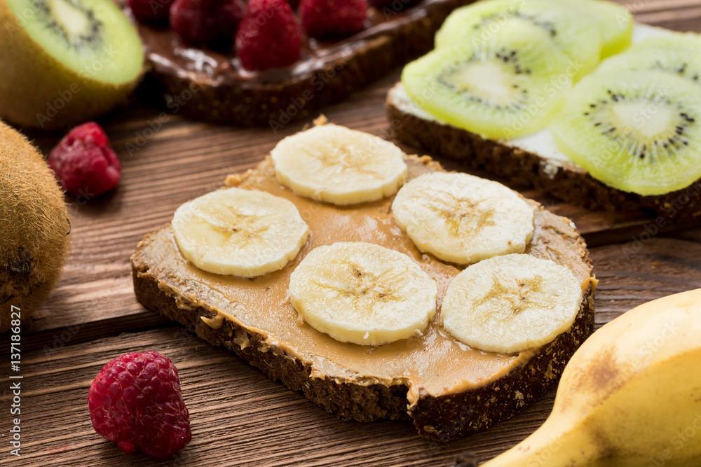 Gluten free toasts with fresh fruits and berries Gluten free toasts with fresh fruits and berries