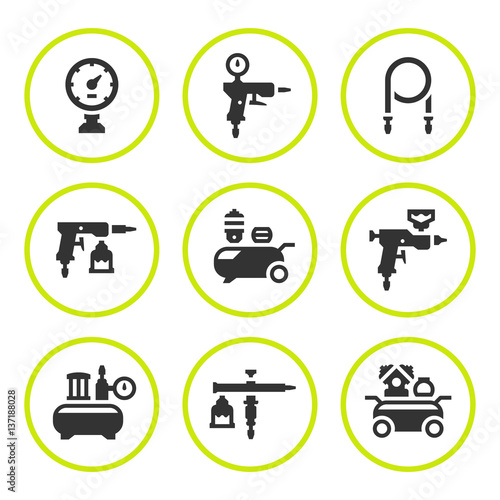 Set round icons of compressor and accessories