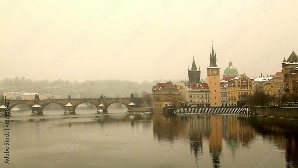 View at The Charles Bridge and Vltava river in Prague, Czech Republic 07 Feb 2017 View at The Charles Bridge and Vltava river in Prague, Czech Republic 07 Feb 2017
