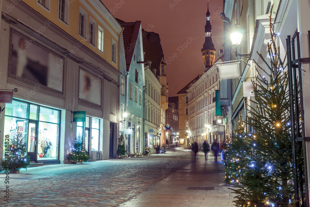 Fototapeta premium night view of the street, Tallinn