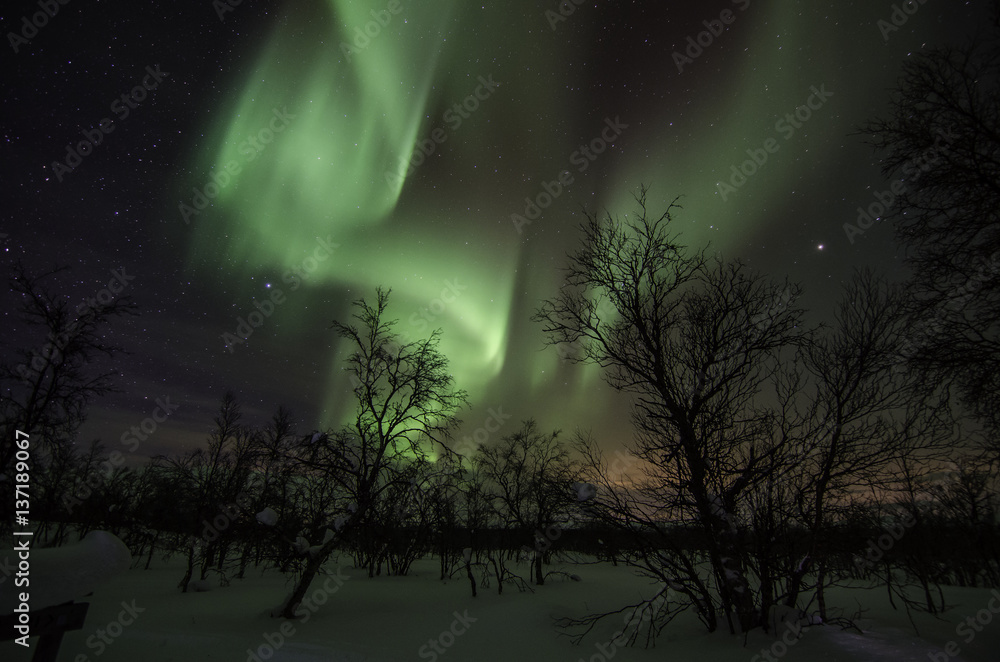 Northern lights in lapland landscape in Finland