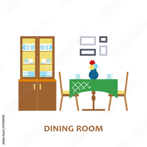 Wallpaper Mural Lovely and colorful vector interior design dining room in trendy flat style. Modern home decoration. Minimalistic background. Geometric house elements. Torontodigital.ca