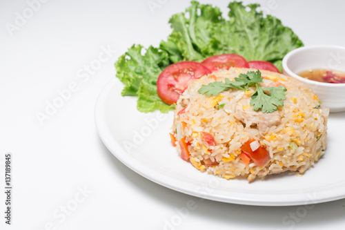 Pork fried rice with white background table