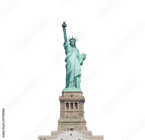Statue of Liberty isolated on white background in New York City, USA