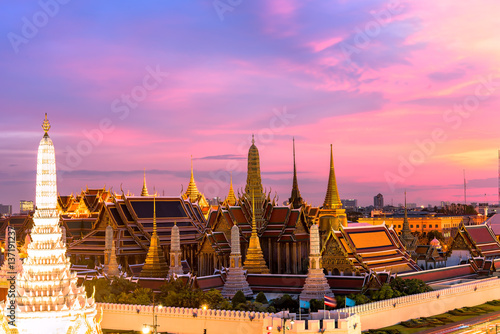 Grand palace and Wat phra keaw at sunset bangkok  Thailand