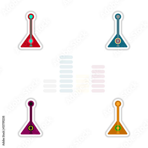 Set of color label design collection of musical instrument balalaika