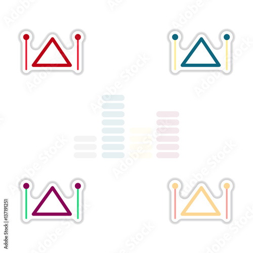 Set of color label design collection of musical instrument triangle