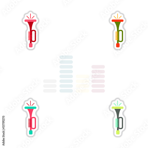 Set of color label design collection of musical instrument Trumpet