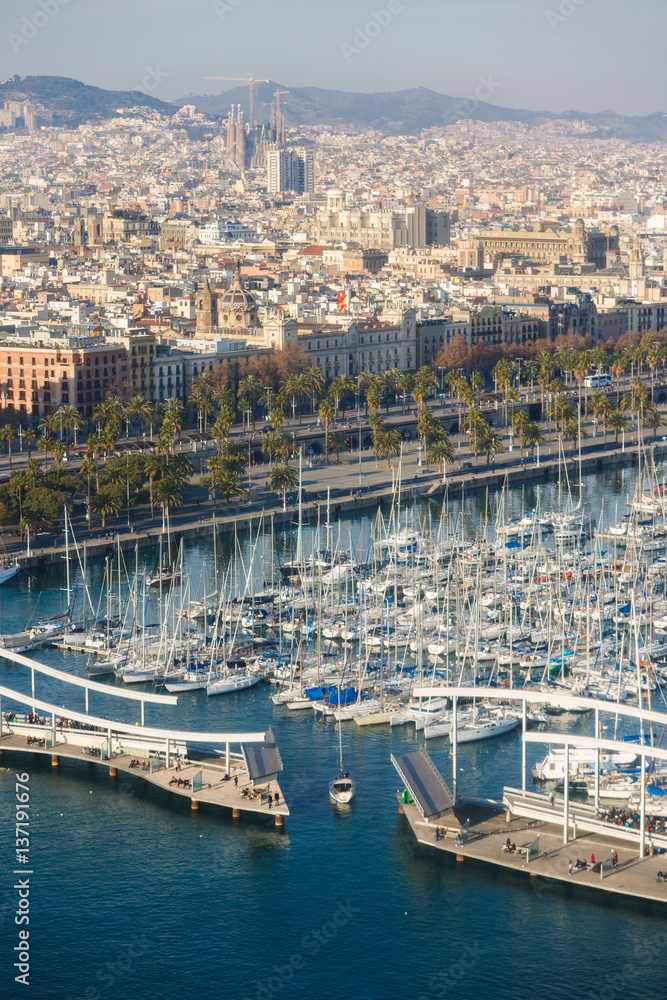 Yachts in the bay of Barcelona