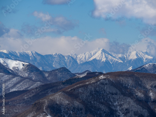 白樺高原国際スキー場から望む北アルプス Snowy Northern Alps view in Nagano prefecture © Hideomi