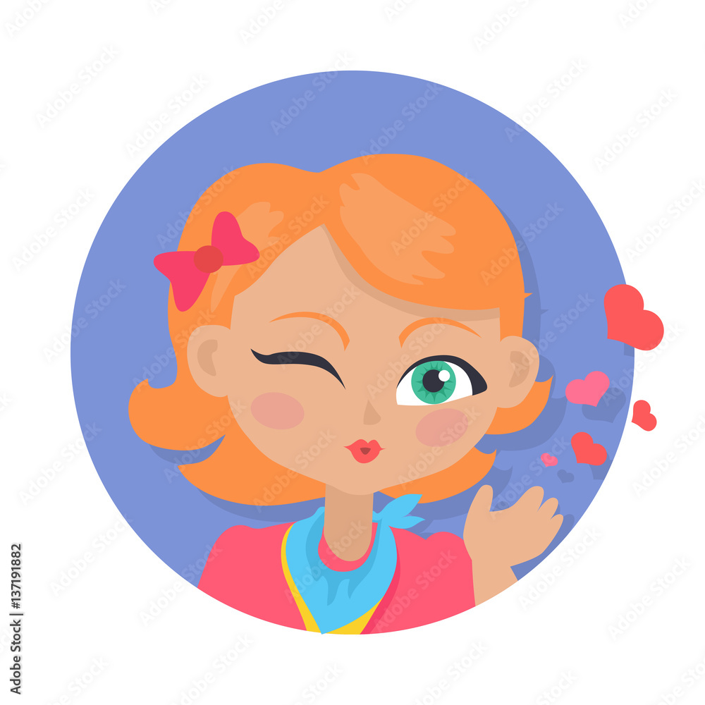 Young Girl Sent Air Kiss Isolated on White. Vector Young Girl Sent Air Kiss Isolated on White. Vector