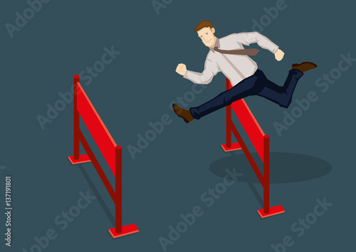 Businessman Jumping Over Hurdles Vector Illustration