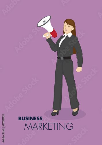 Businesswoman with Megaphone Vector Illustration for Business Marketing