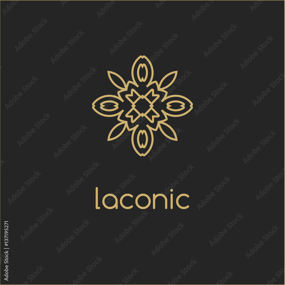 Ethnic elements of ancient civilizations. Vector logo design template and emblems in trendy linear style. Linear Gold emblem on a black background. Logo template for Cafe, Hotel, Restaurant Ethnic elements of ancient civilizations. Vector logo design template and emblems in trendy linear style. Linear Gold emblem on a black background. Logo template for Cafe, Hotel, Restaurant
