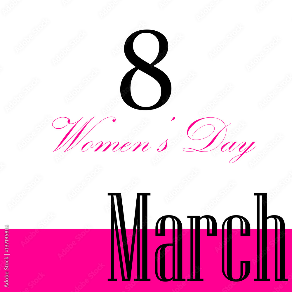 Сard for women on March 8 on a white background with red and black lettering