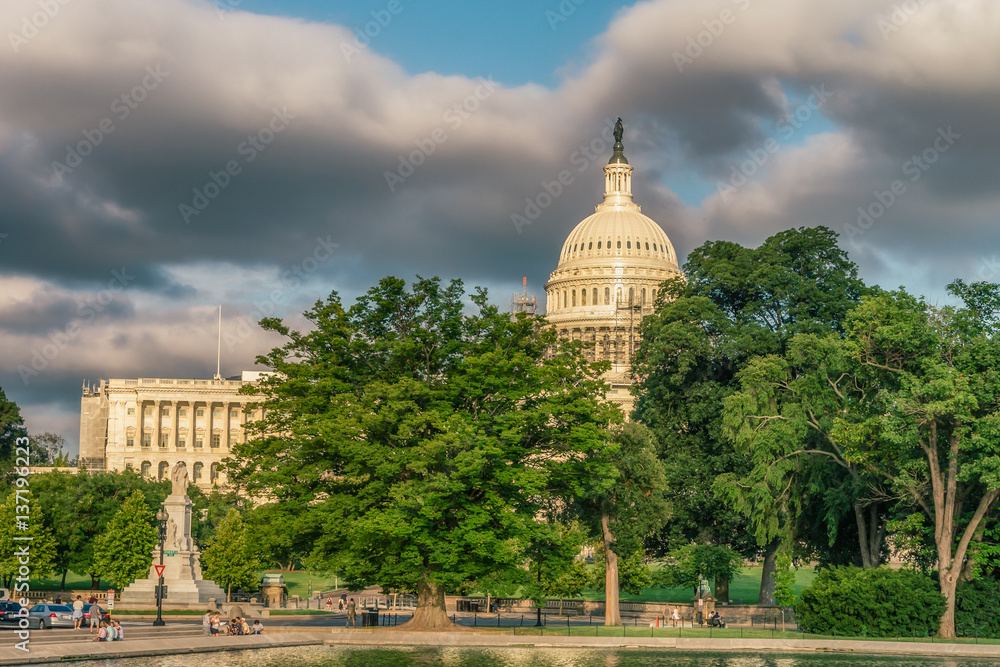 WASHINGTON DC, USA: The United States Capitol view from the street. In 2014, scaffolding was erected around the dome for a restoration project scheduled to be completed by 2017.