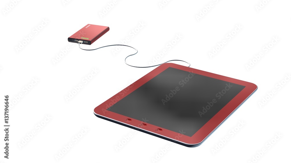 powerbank loads tablet PC - isolated on white background - 3D illustration powerbank loads tablet PC - isolated on white background - 3D illustration