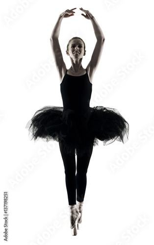 one caucasian woman Ballerina dancer dancing isolated on white background in silhouette