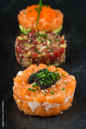Smoked salmon tartare tuna and avocado