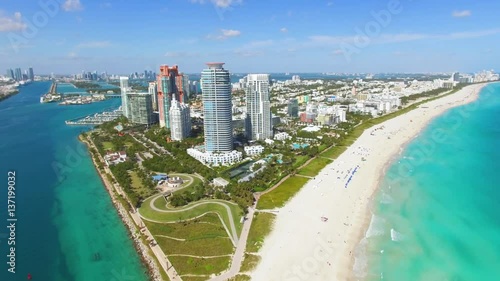 Aerial footage of Miami South Beach and Miami harbor photo