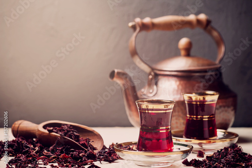 Red Hibiscus tea in turkish style