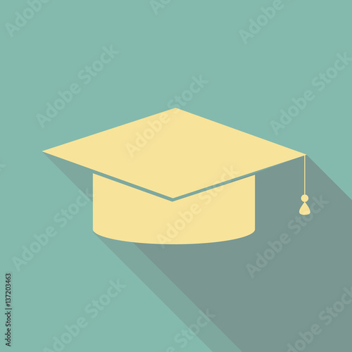 Graduation hat. Flat design icon
