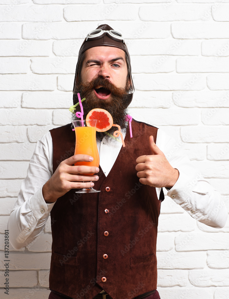 Fototapeta premium satisfied handsome bearded pilot