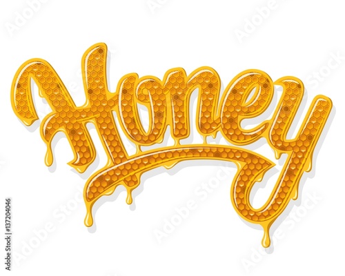 Sweet honey shiny lettering colored on white background