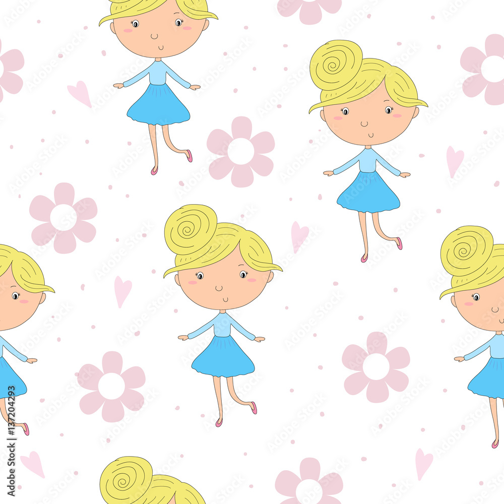 cartoon positive seamless pattern with cute girls cartoon positive seamless pattern with cute girls