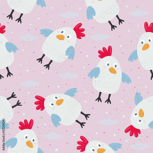 kids seamless pattern with chickens. Vector illustration