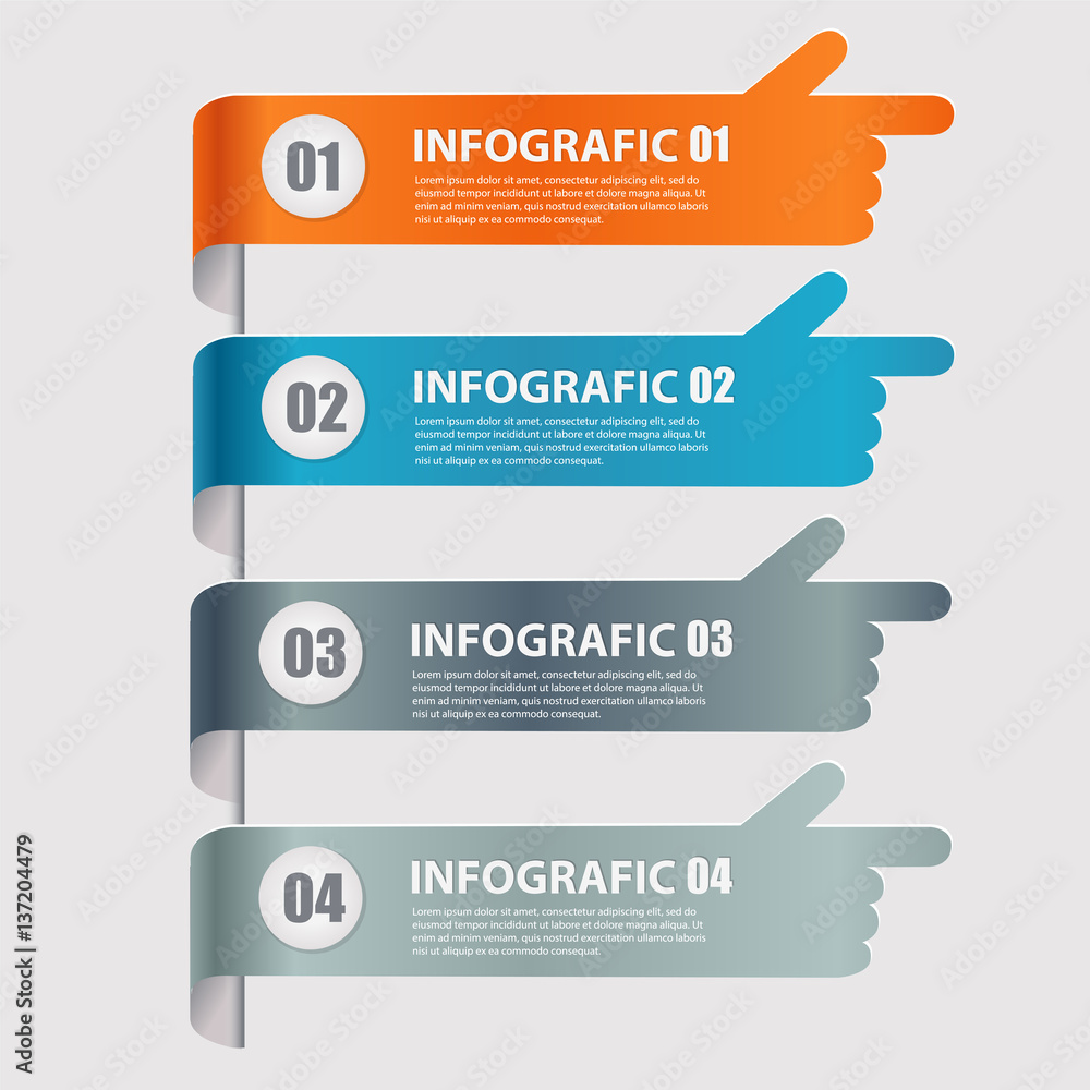 Modern infographics options banner with pointing hand. Vector illustration. Can be used for workflow layout, diagram, number options, web design. Modern infographics options banner with pointing hand. Vector illustration. Can be used for workflow layout, diagram, number options, web design.