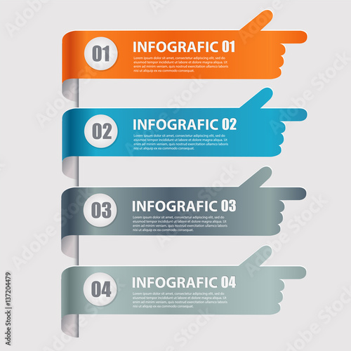 Modern infographics options banner with pointing hand. Vector illustration. Can be used for workflow layout, diagram, number options, web design. photo