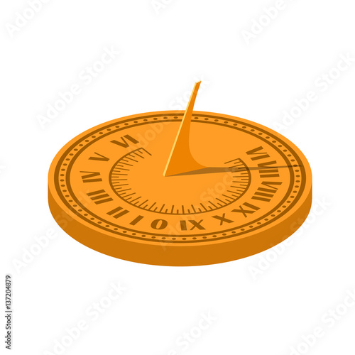 Color vector image of a sundial on a white background. Sundial in Flete Cartoon style. Stock vector illustration