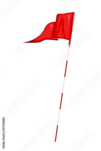 Vector image of a red triangular flag golf course. The game of golf accessory. Stock vector illustration