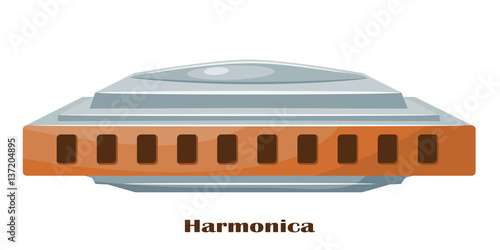 Vector image of a musical instrument - harmonica on a white background. Stock vector illustration