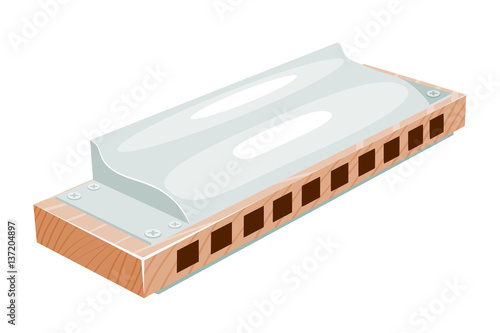 Cartoon Vector image of a musical instrument - harmonica on a white background. Stock vector illustration