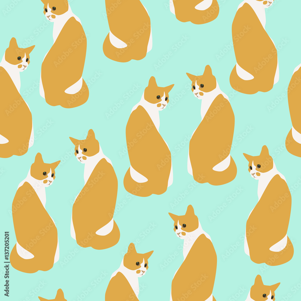 Seamless pattern of red cats. Background.