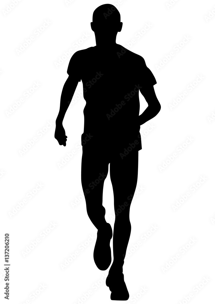 Man athletes on running race on white background