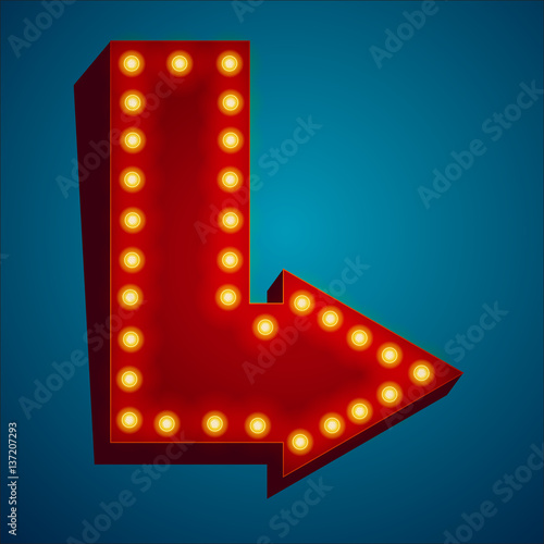 Retro neon sign with neon arrow. 3D night neon sign with glowing lights. Vector illustration of frame, neon arrow icons. Realistic frame for your designs, banners, flayers or advertising