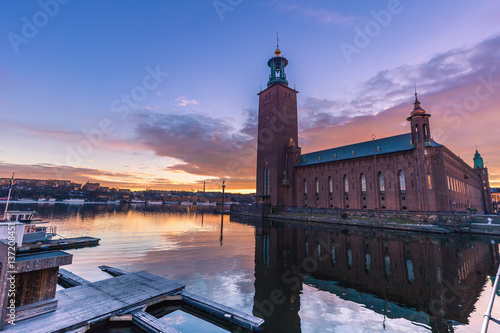 Photography January 21, 2017: Sunset by the City hall of Stockholm, Sweden