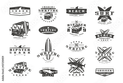 Set of surfing emblems. Graphic design for t-shirt
