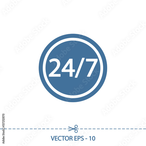 24 hours a day and 7 days a week icon, vector illustration. Flat design style 